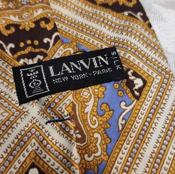 LANVIN Vintage Silk Rococo Print Gold Tone Multicolor Tie - Picture 6 of 6